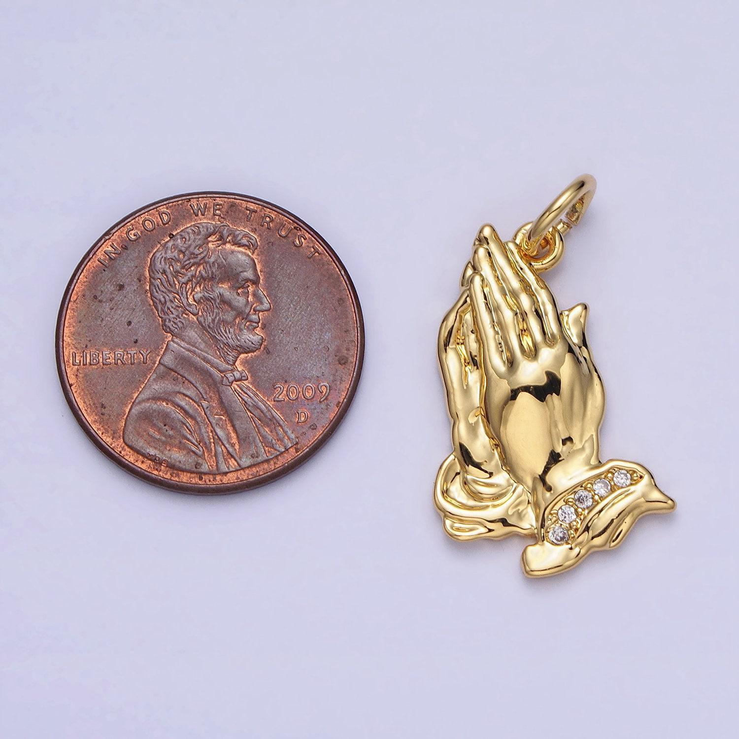 24k gold filled prayer hands pendant, religious gifts for men dainty jewelry christian jewelry, protection pendant spiritual gift ac372