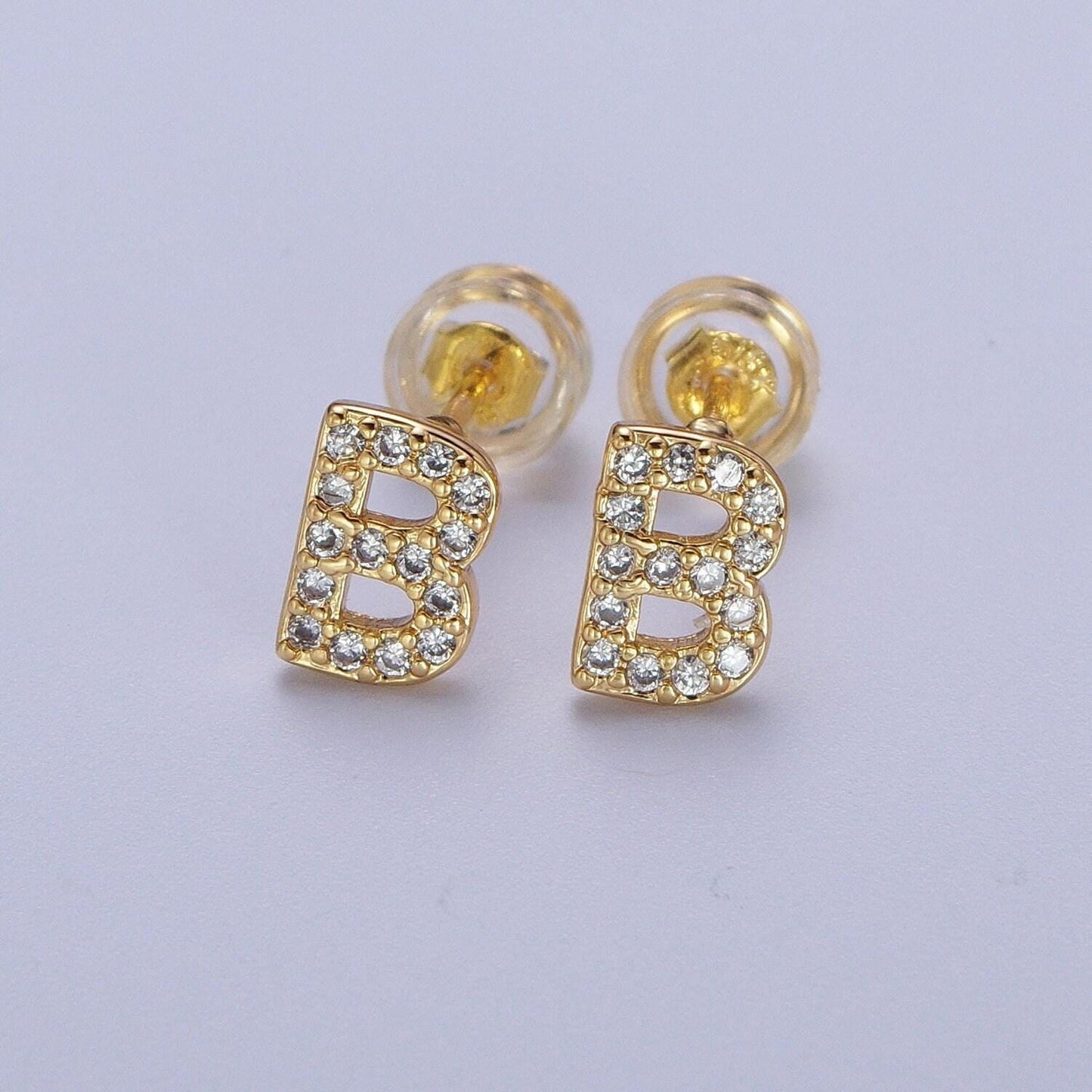 1 pair 14k gold filled cz diamond stud earrings fashion alphabet letter initial earring tiny hypoallergenic studs dainty earring for gift