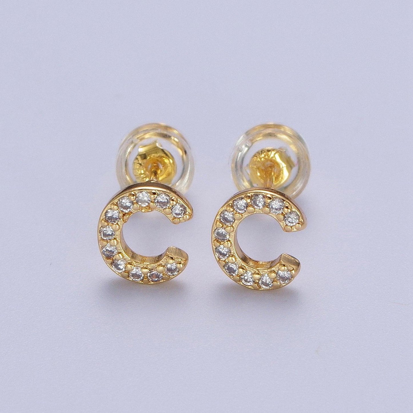 1 pair 14k gold filled cz diamond stud earrings fashion alphabet letter initial earring tiny hypoallergenic studs dainty earring for gift