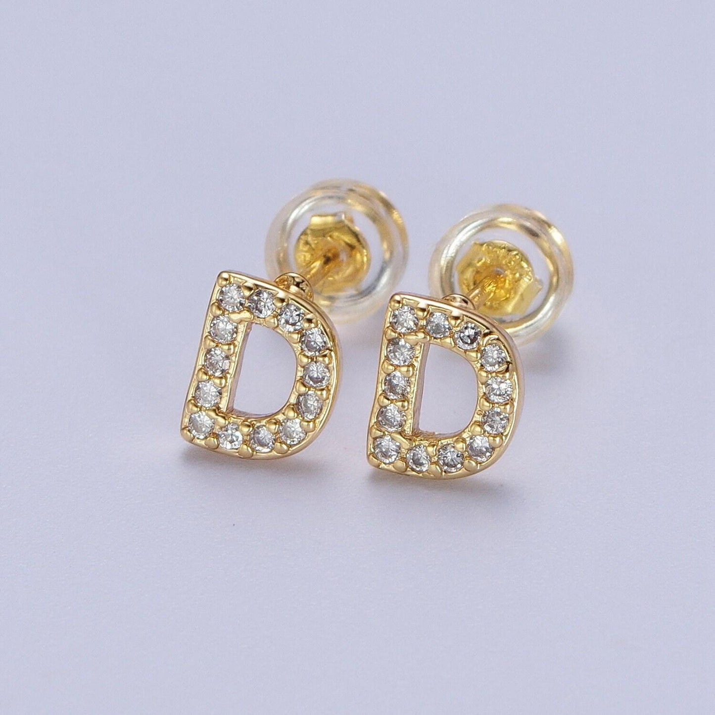 1 pair 14k gold filled cz diamond stud earrings fashion alphabet letter initial earring tiny hypoallergenic studs dainty earring for gift