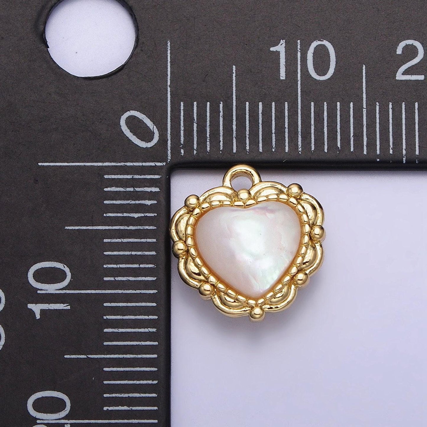 Mini gold heart white shell pearl antique artisan charm pendant love charm for handmade jewelry supply necklace bracelet ac1046