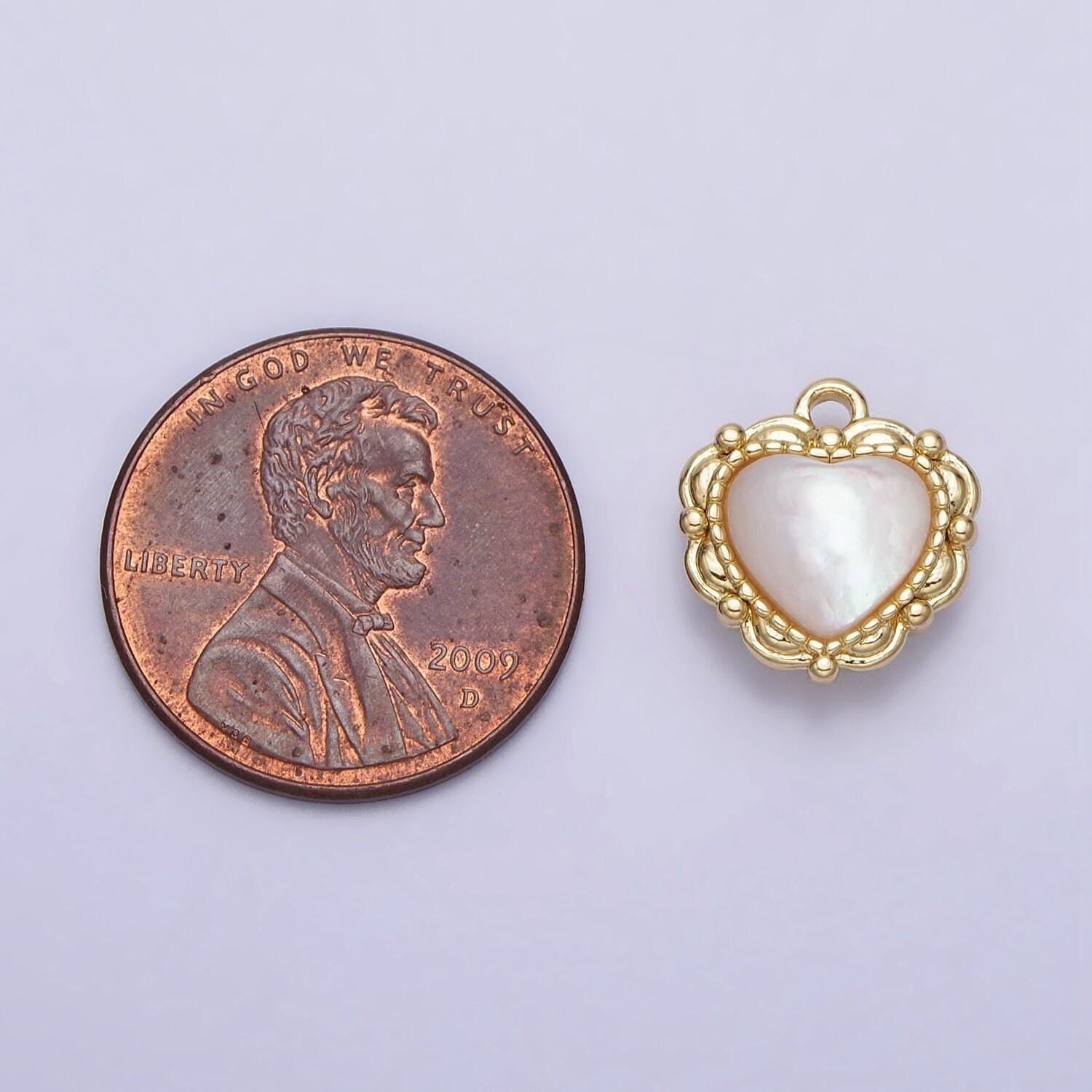 Mini gold heart white shell pearl antique artisan charm pendant love charm for handmade jewelry supply necklace bracelet ac1046
