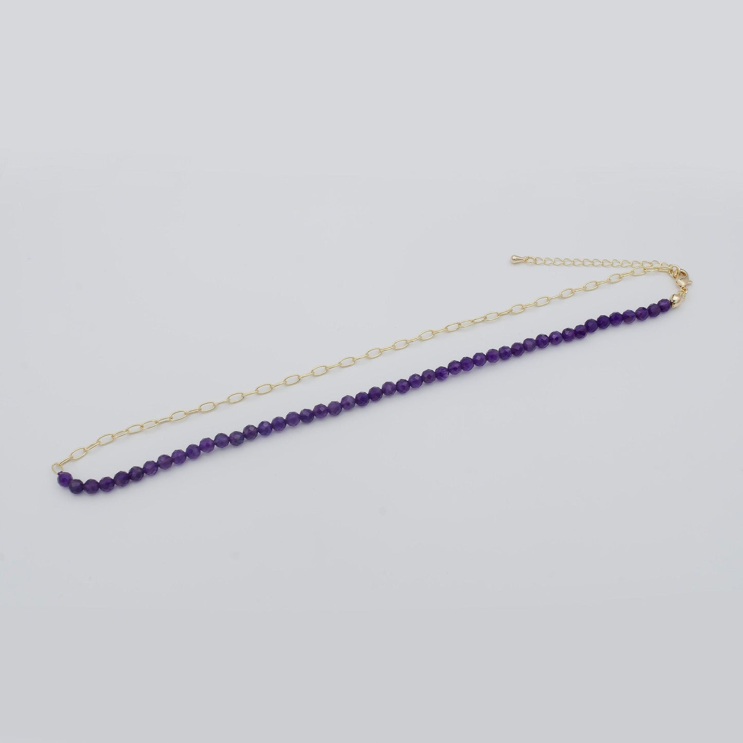 Amethyst chain necklace,dainty gemstone chain necklace paper clip gold chain beaded and chain necklace half amethyst half chain necklace