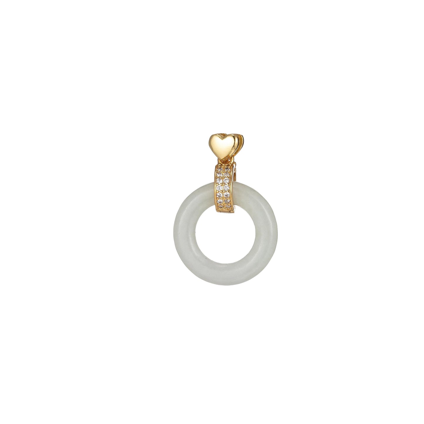 Good fortune light green jade stone circle gold cz pendant donut charm lucky jewelry