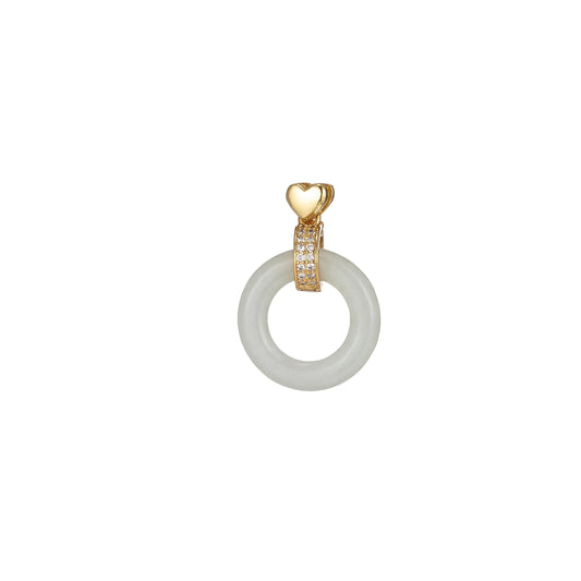 Good fortune light green jade stone circle gold cz pendant donut charm lucky jewelry