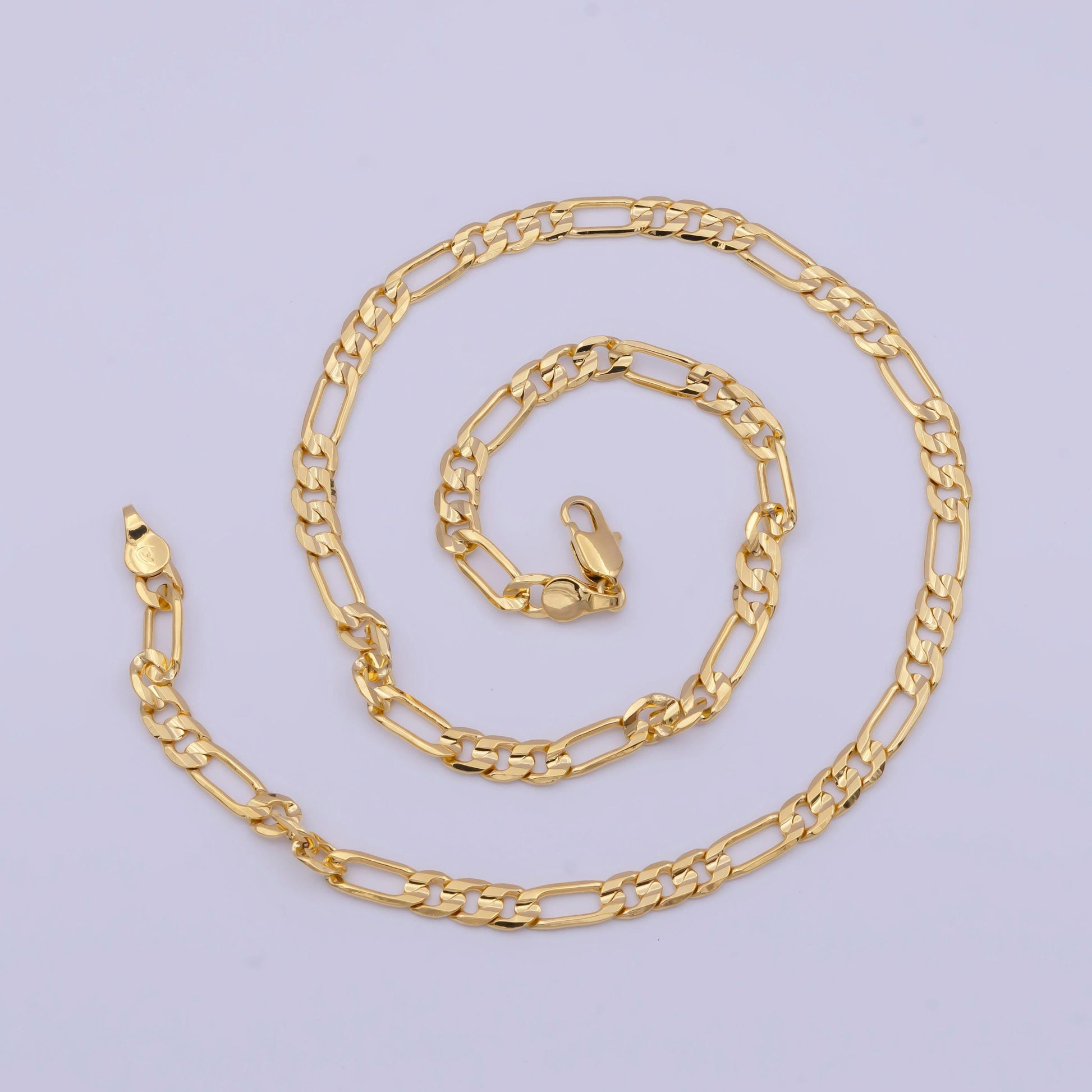 5.1mm wide gold figaro link necklace, 24k gold plated 17.8" figaro chain ready to wear necklace | wa-1120