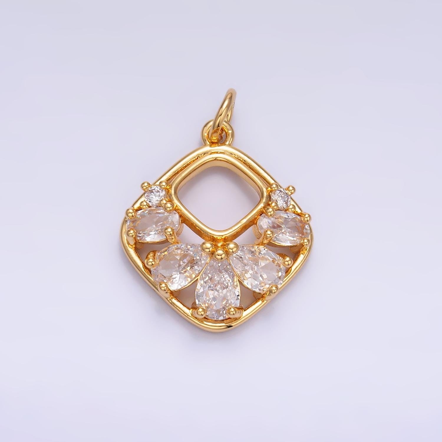 24K Gold Filled Rhombus Diamond Micro Pave CZ Teardrop Stones Pendant, Dainty Micro Pave Diamond Charm for Necklace Bracelet Earring | W409