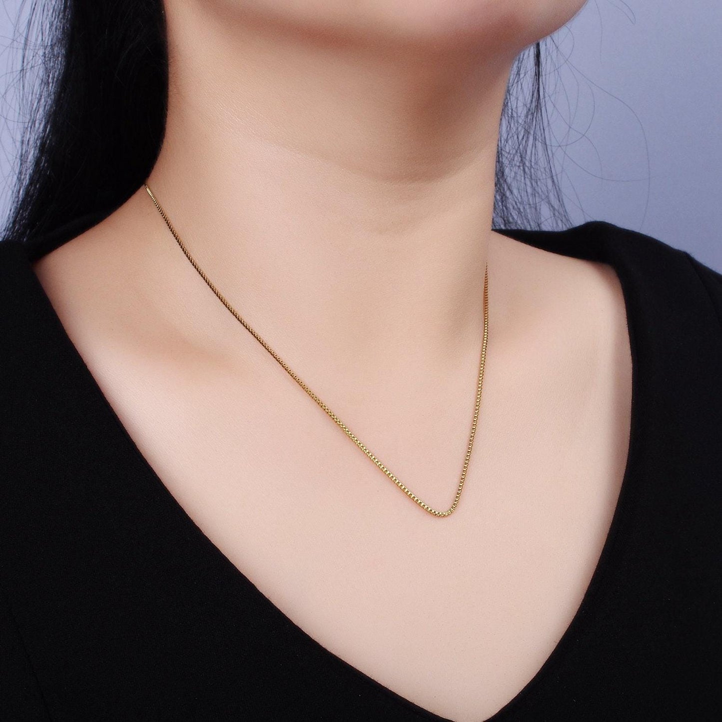 Stainless steel 1.1mm dainty box 17.72 inch layering princess chain necklace | wa-2023