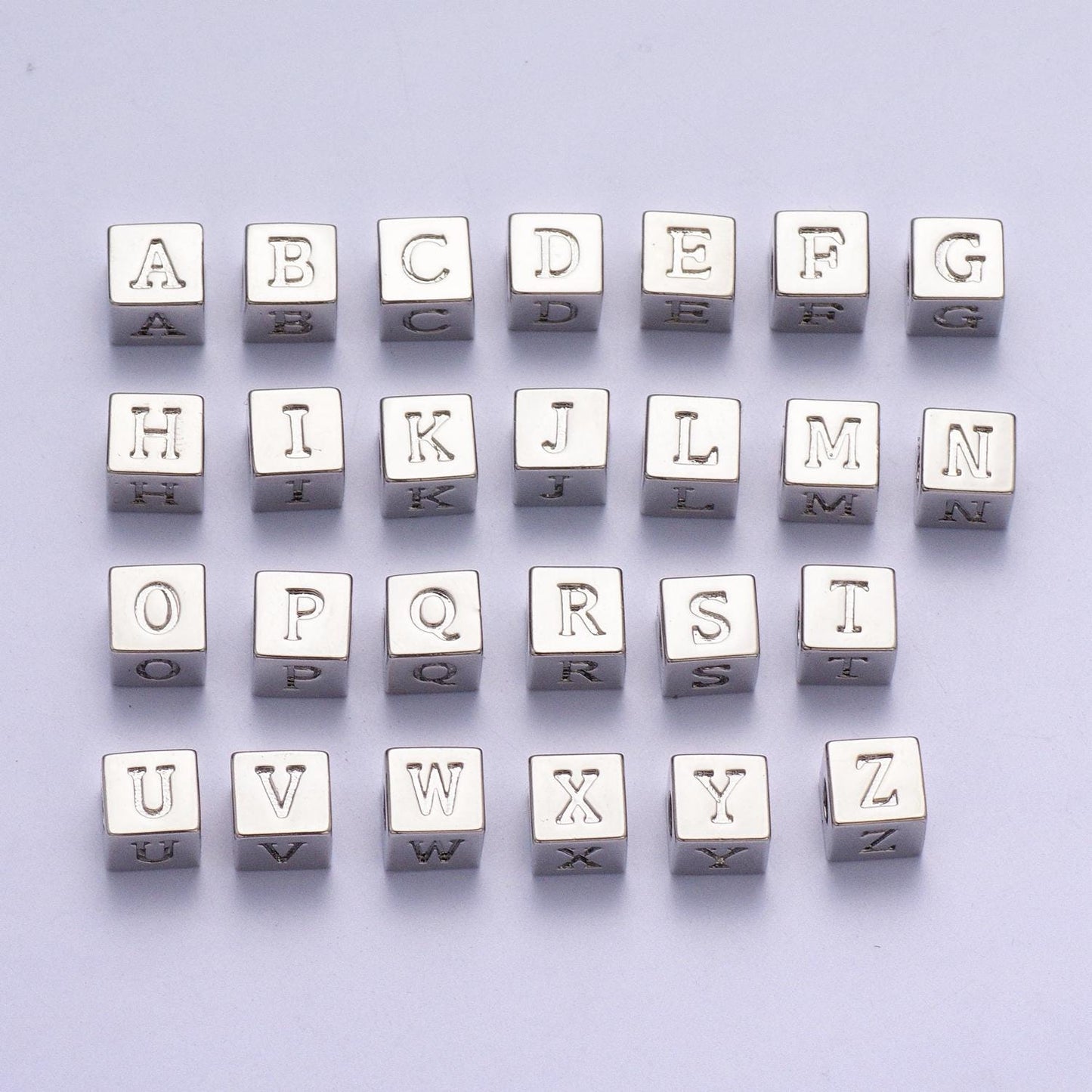 Silver initial letter block charm connector, 6.2mm blocks alphabet pendants, minimalistic initial letter blocks link connector a1158-a1170