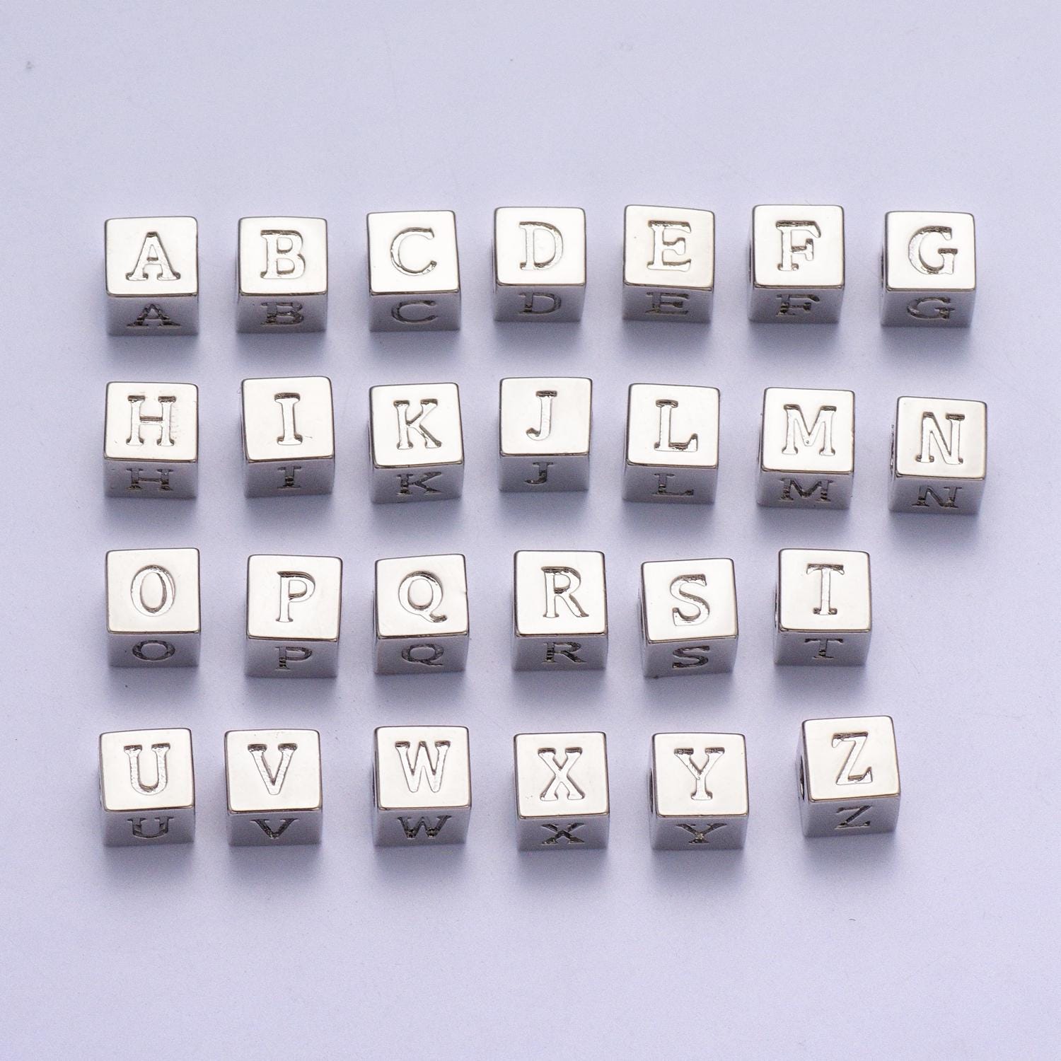Silver initial letter block charm connector, 6.2mm blocks alphabet pendants, minimalistic initial letter blocks link connector a1158-a1170