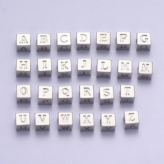 Silver initial letter block charm connector, 6.2mm blocks alphabet pendants, minimalistic initial letter blocks link connector a1158-a1170
