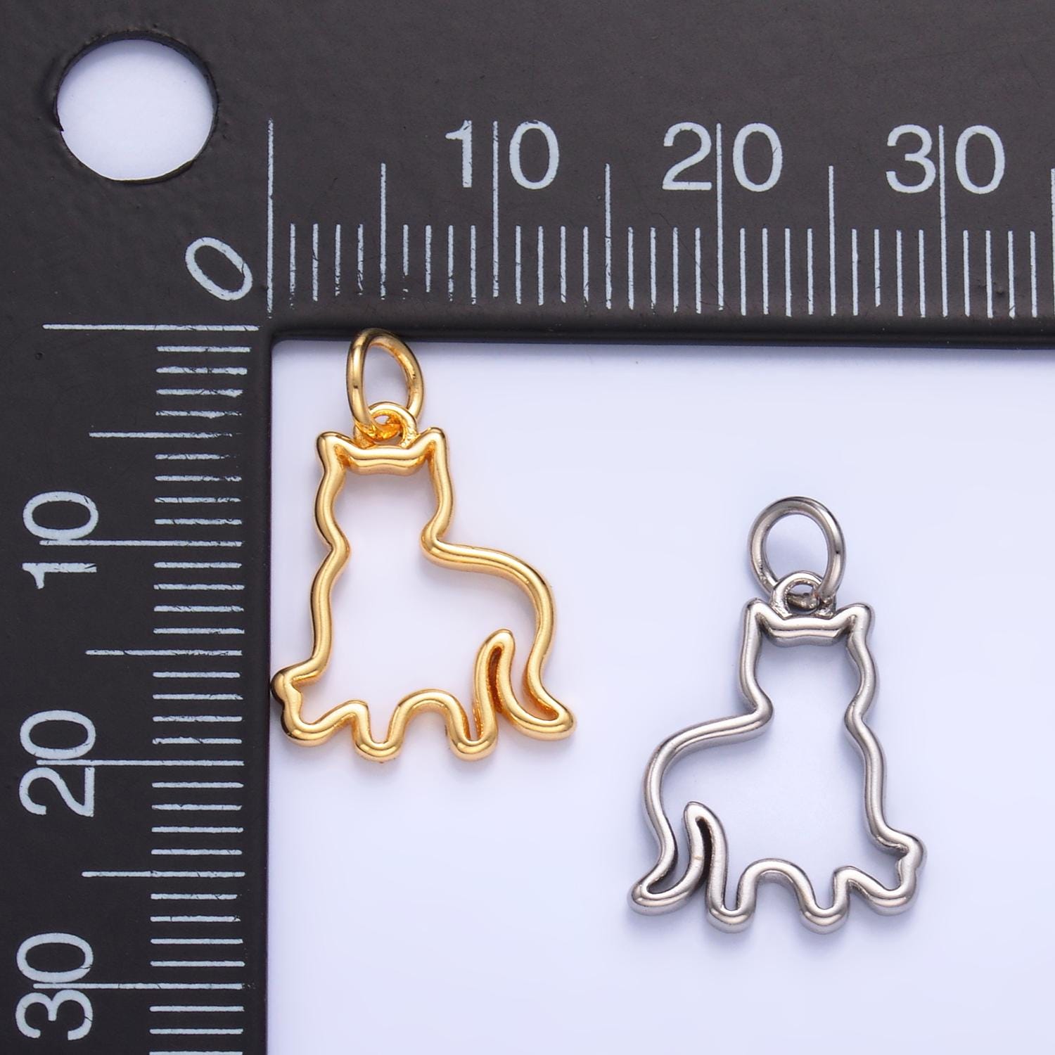 24K Gold Filled Open Cat Pet Silhouette Outline Charm in Gold & Silver Pussy Animal Charm | W397