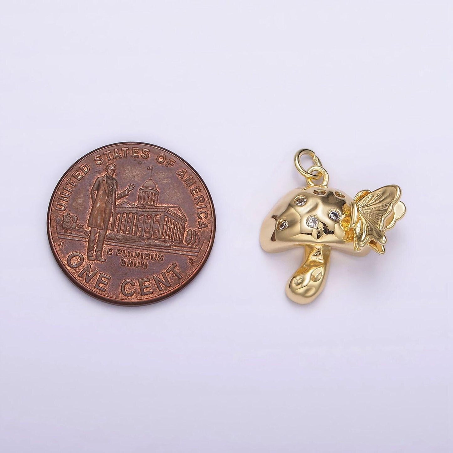 Dainty mushroom pendant 14k gold filled shroomie with butterfly charm diy fashion jewelry charm add on necklace bracelet earring | ag416