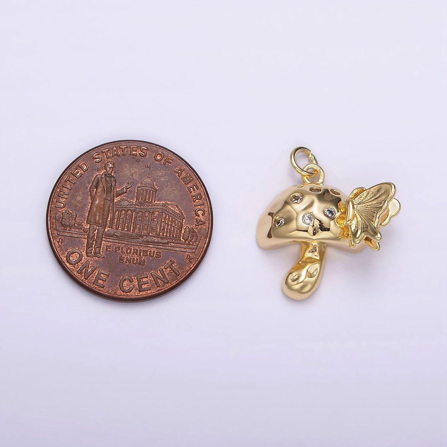 Dainty mushroom pendant 14k gold filled shroomie with butterfly charm diy fashion jewelry charm add on necklace bracelet earring | ag416