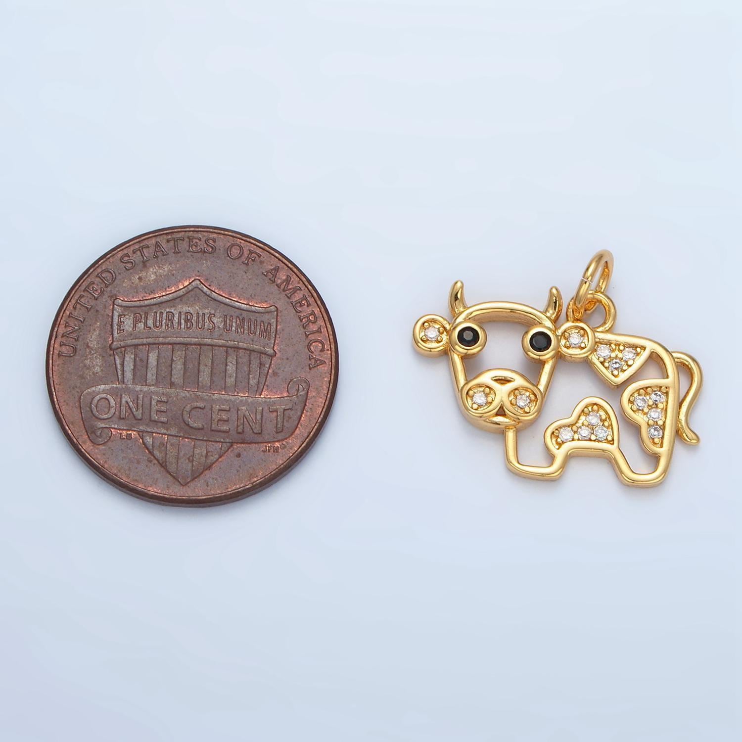 14k gold filled black eyed cow open charm micro cz paved | ag-939