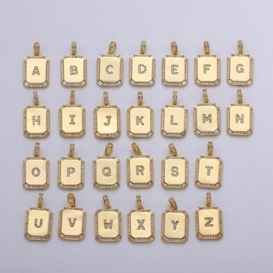 1pc gold cz micro pave initial letter pendant,initials alphabet tag charm clear plate letter a-z for necklace making personalized,a-785