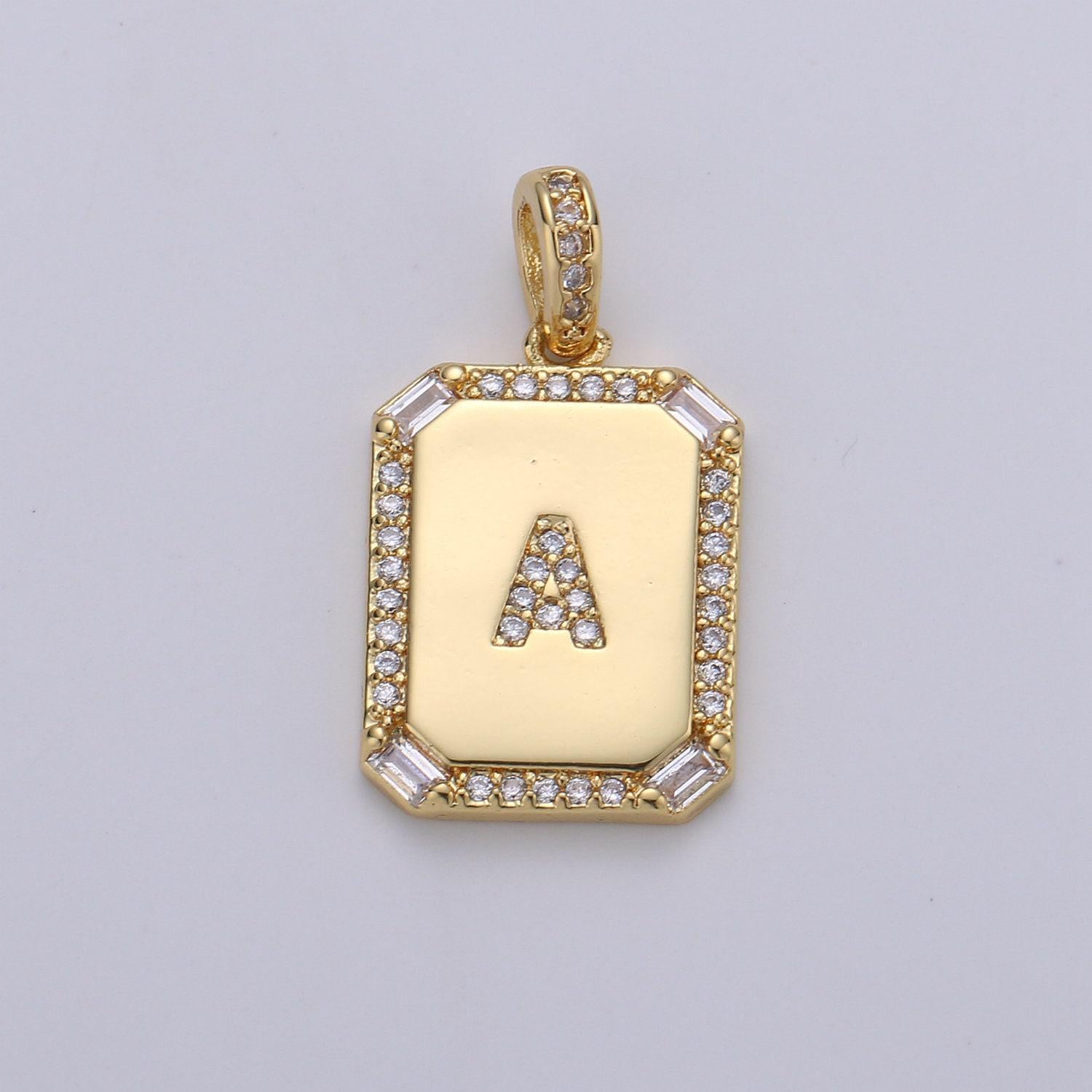 1pc gold cz micro pave initial letter pendant,initials alphabet tag charm clear plate letter a-z for necklace making personalized,a-785