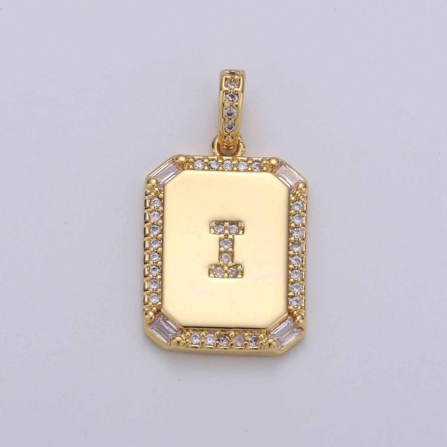 1pc gold cz micro pave initial letter pendant,initials alphabet tag charm clear plate letter a-z for necklace making personalized,a-785