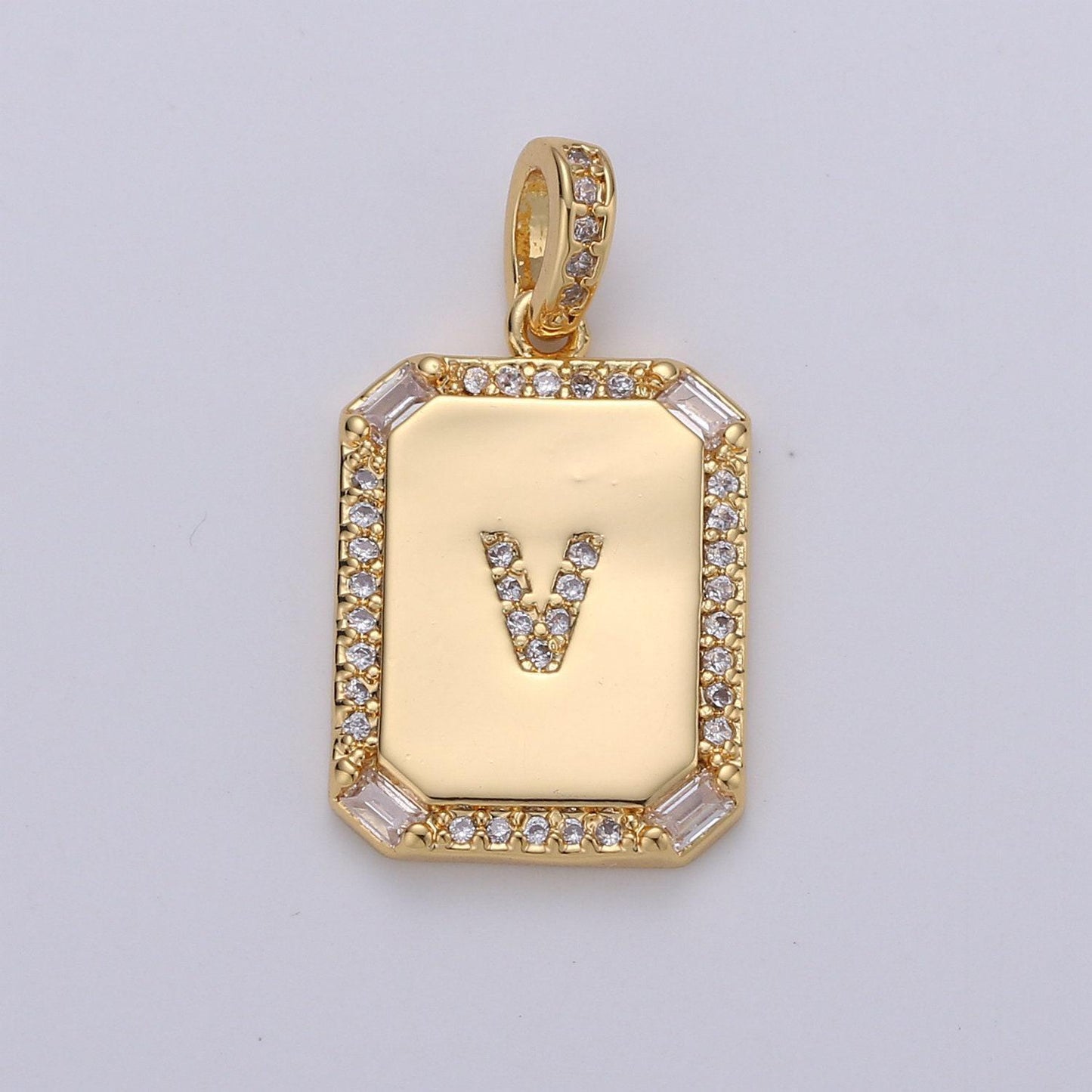 1pc gold cz micro pave initial letter pendant,initials alphabet tag charm clear plate letter a-z for necklace making personalized,a-785