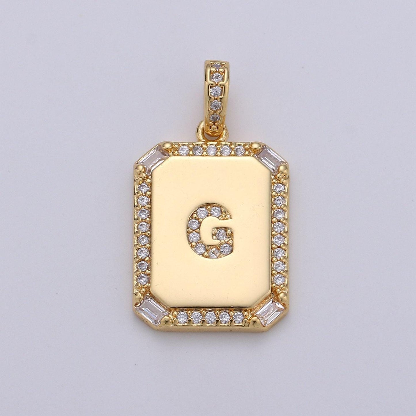 1pc gold cz micro pave initial letter pendant,initials alphabet tag charm clear plate letter a-z for necklace making personalized,a-785