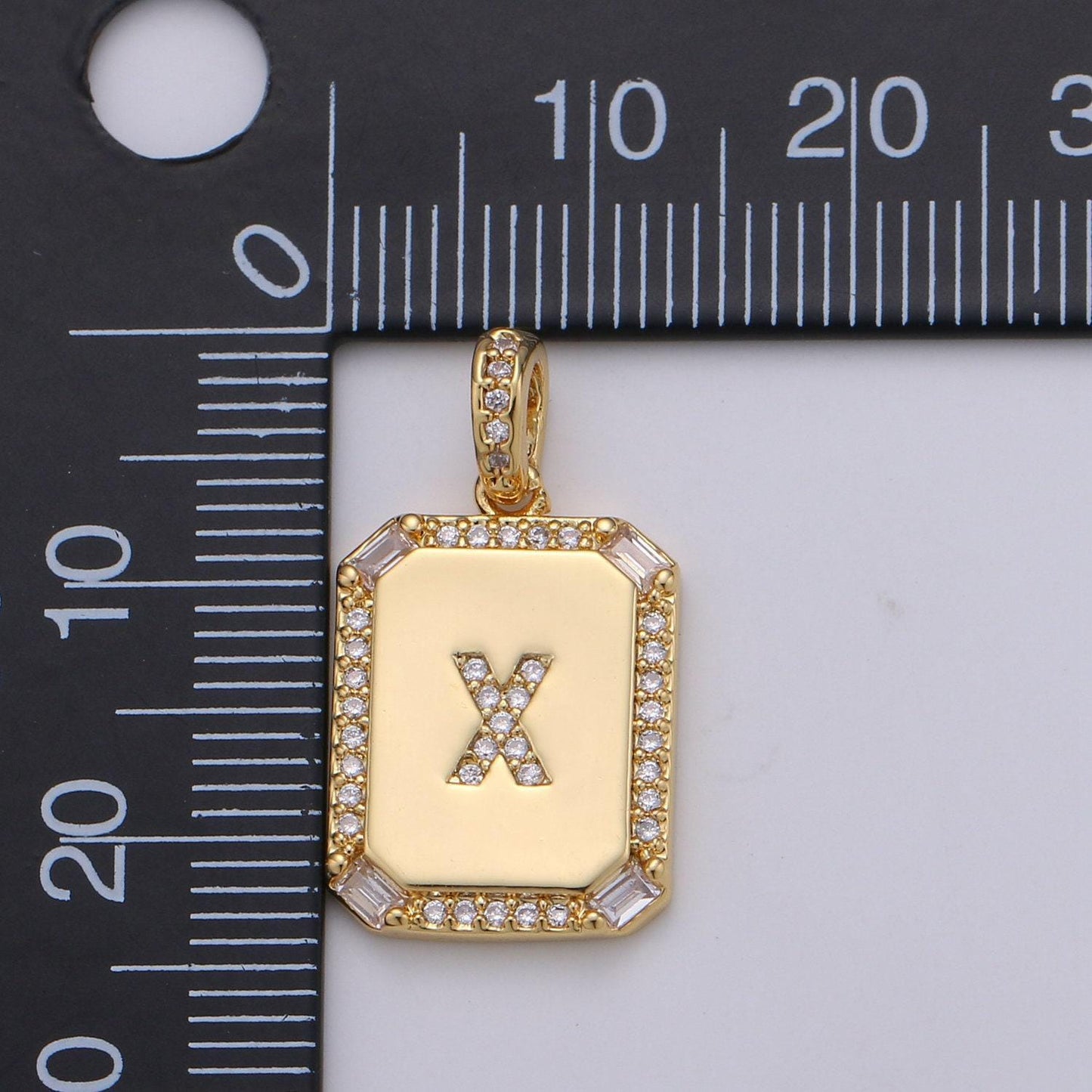 1pc gold cz micro pave initial letter pendant,initials alphabet tag charm clear plate letter a-z for necklace making personalized,a-785