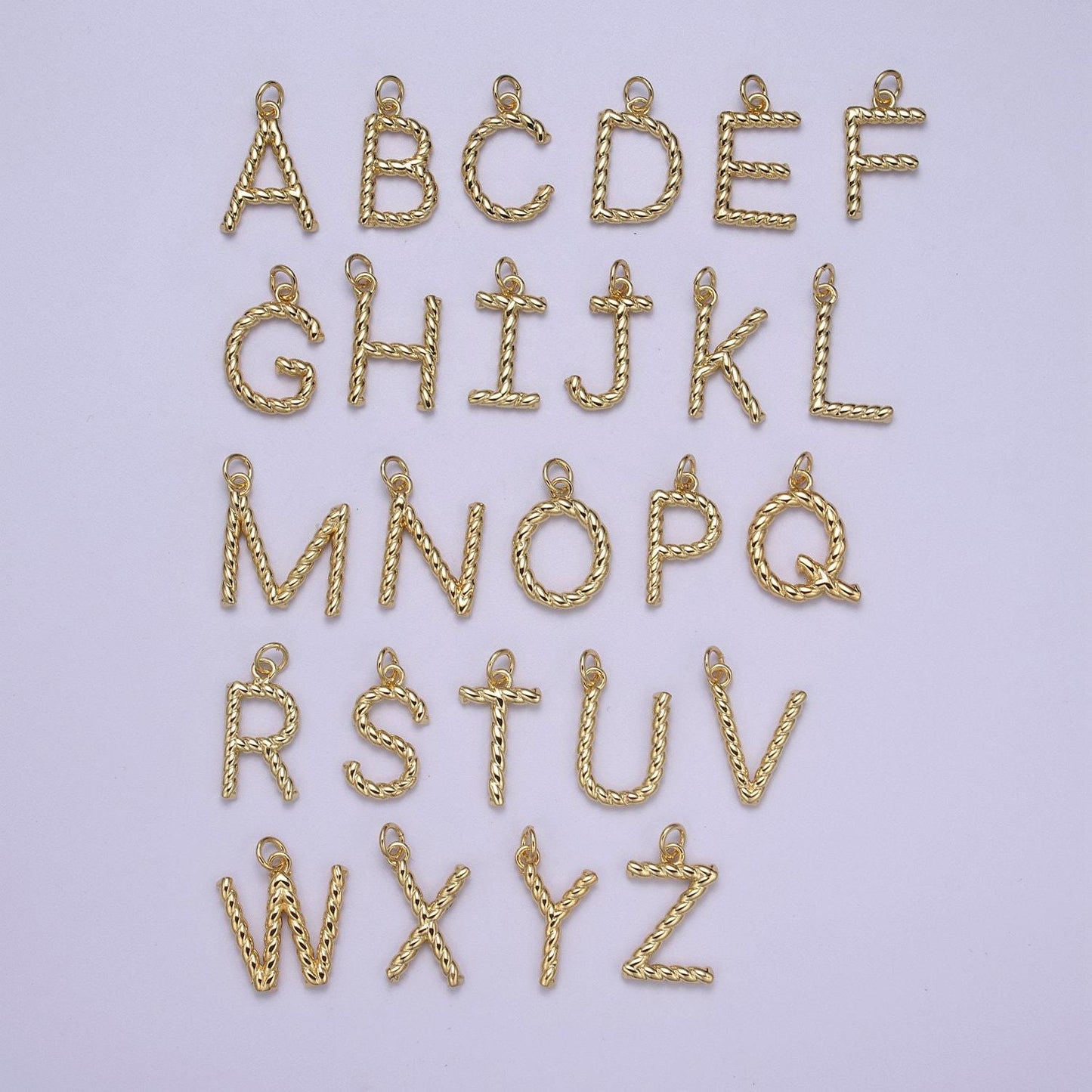 Dainty 14k gold filled tiny twisted initial, letter alphabet rope charms mini gold pendant charm for personalized jewelry a-351~a-363