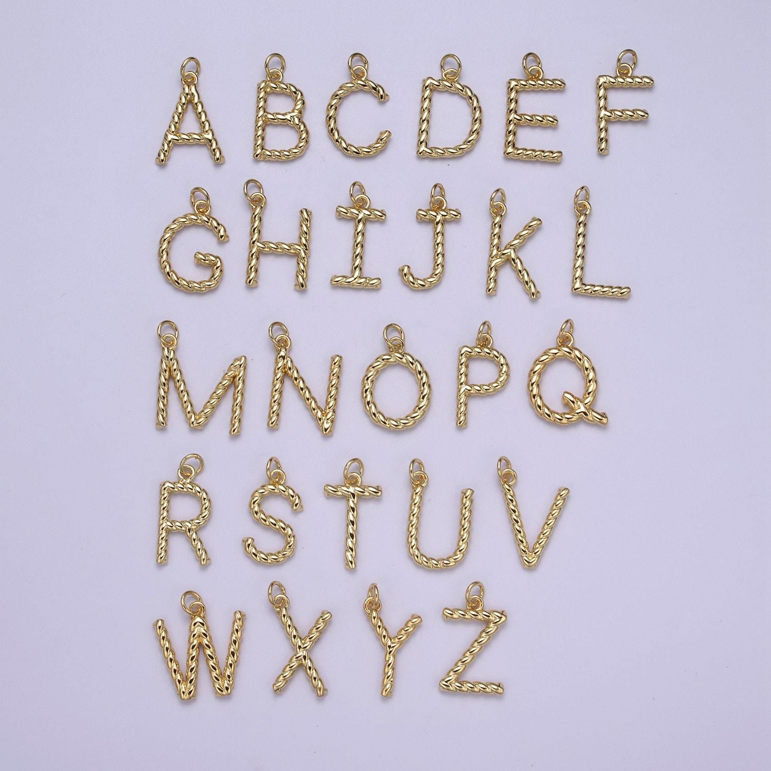 Dainty 14k gold filled tiny twisted initial, letter alphabet rope charms mini gold pendant charm for personalized jewelry a-351~a-363