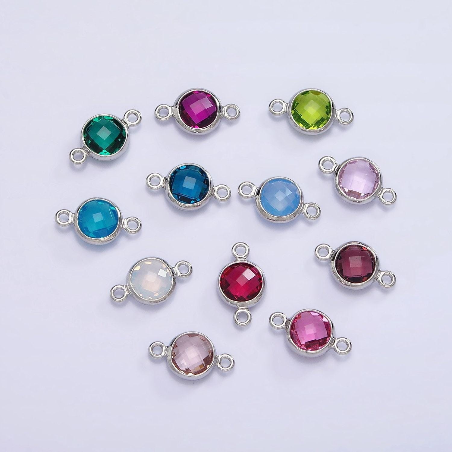 Mini silver cubic zirconia link connector color faceted crystal charm connector 6mm birthstone link connector g-730 - g-741