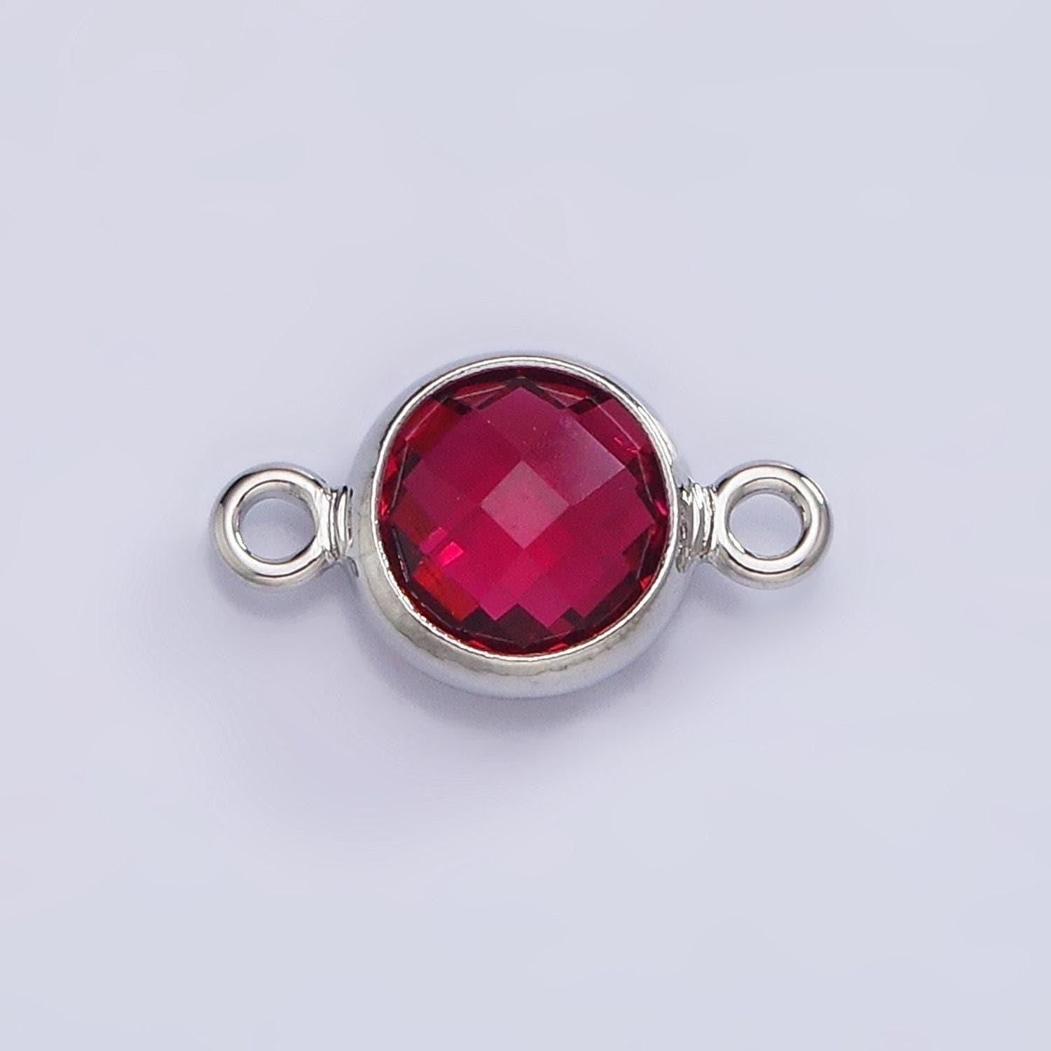 Mini silver cubic zirconia link connector color faceted crystal charm connector 6mm birthstone link connector g-730 - g-741
