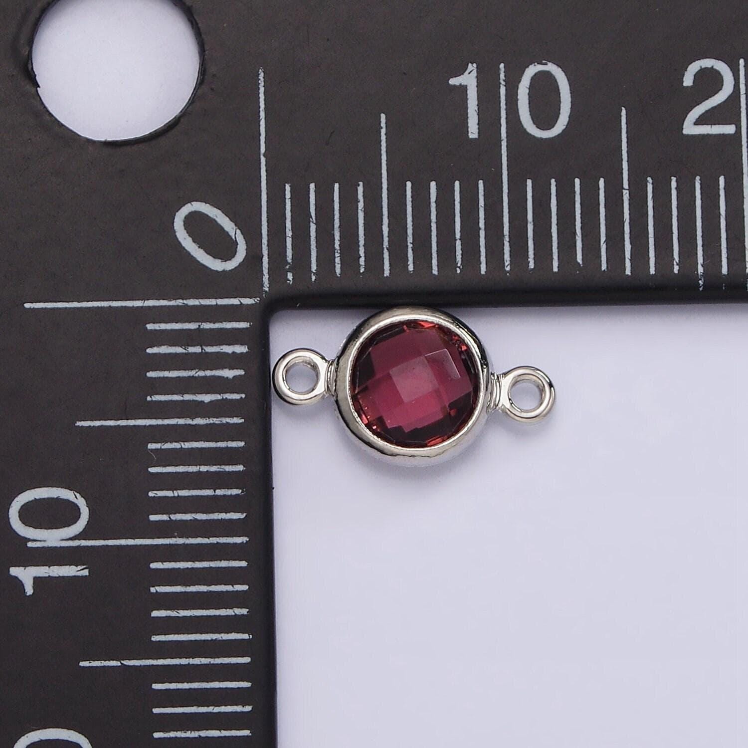 Mini silver cubic zirconia link connector color faceted crystal charm connector 6mm birthstone link connector g-730 - g-741