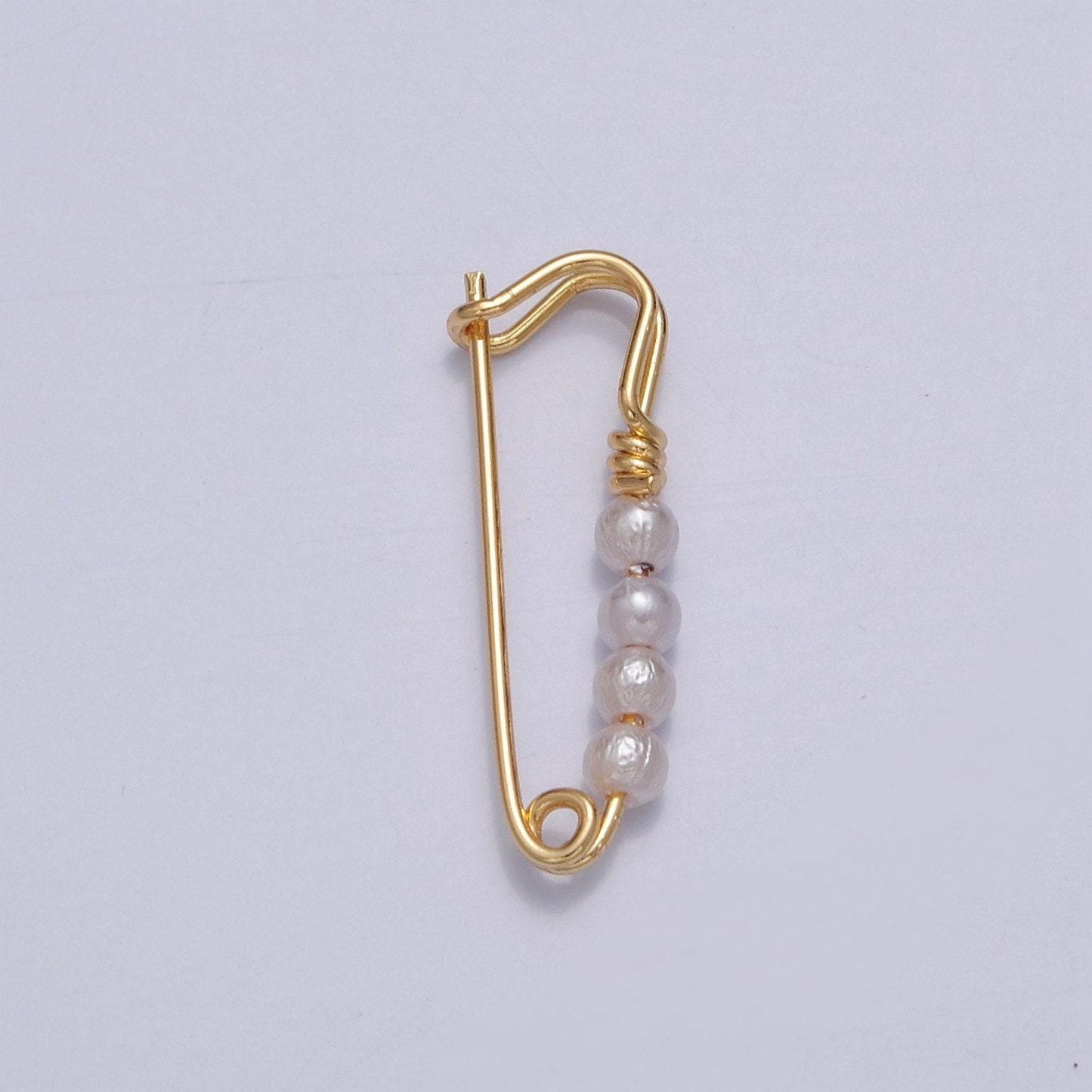 24k gold filled over brass safety pin pendant with 4 pearls 23x8mm l-746