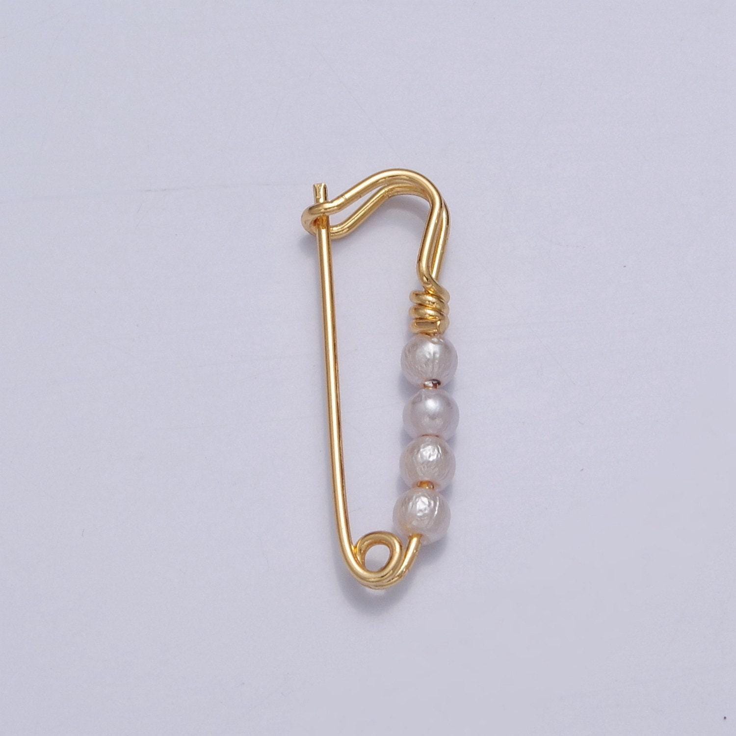 24k gold filled over brass safety pin pendant with 4 pearls 23x8mm l-746