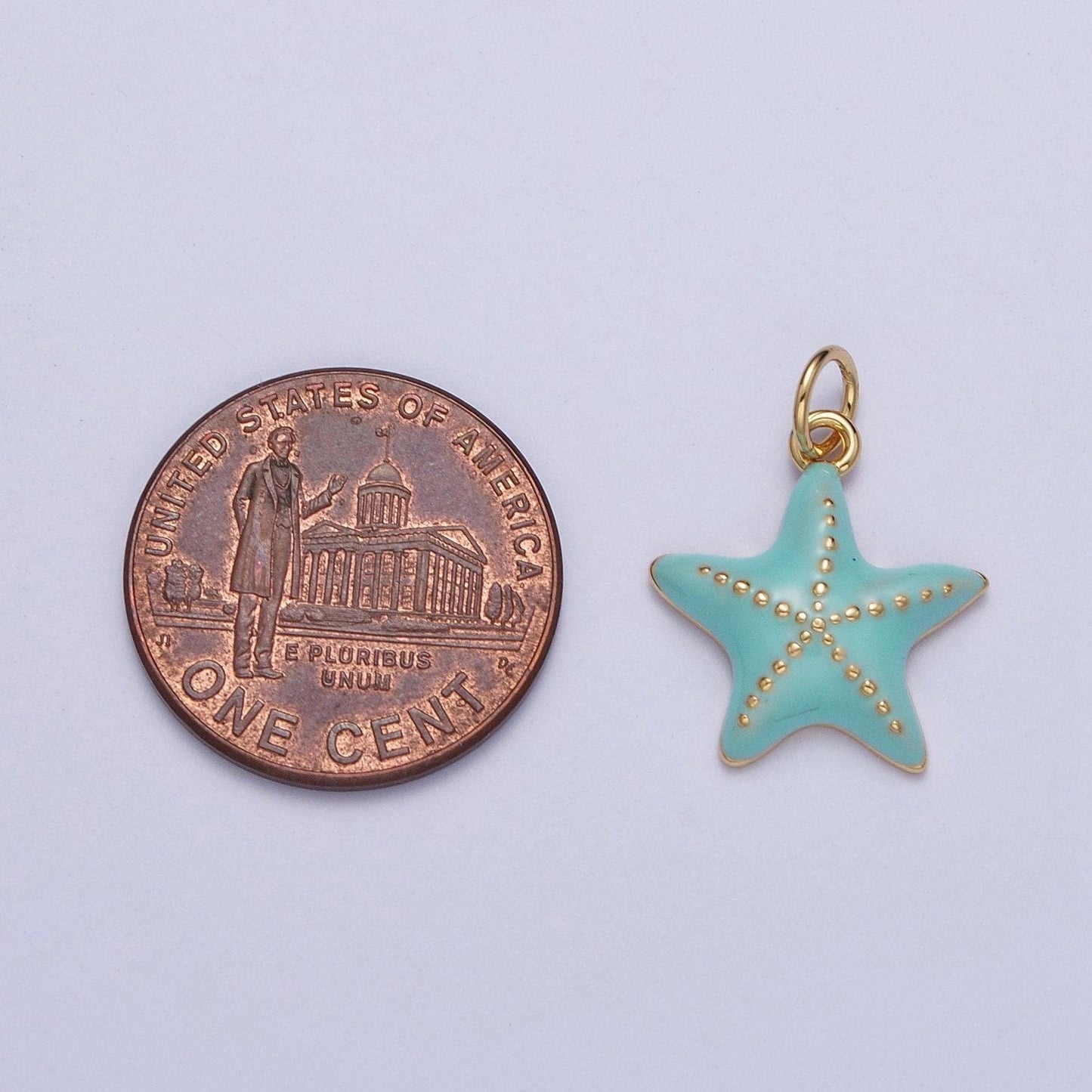 Dainty seafoam blue starfish pendant, 24k gold plated beaded texture seafoam blue enamel starfish charm | ag128