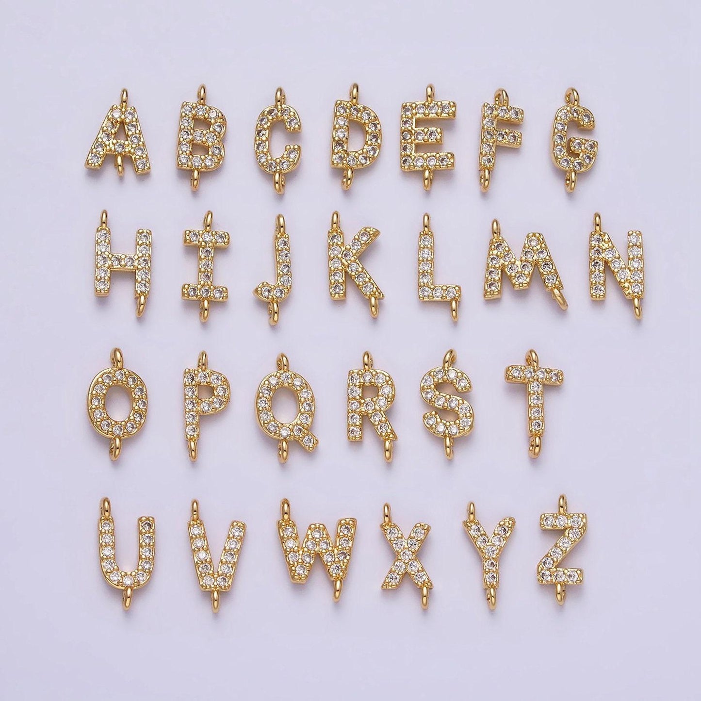Mini cz sideway initial charm connector gold letter dainty name necklace link connector for personalized jewelry supply bracelet necklace