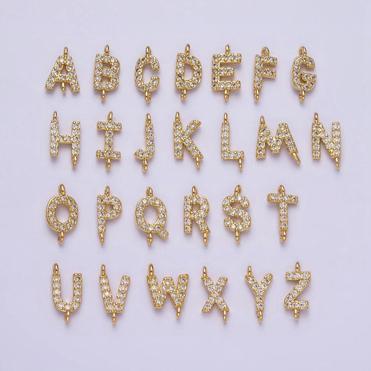 Mini cz sideway initial charm connector gold letter dainty name necklace link connector for personalized jewelry supply bracelet necklace