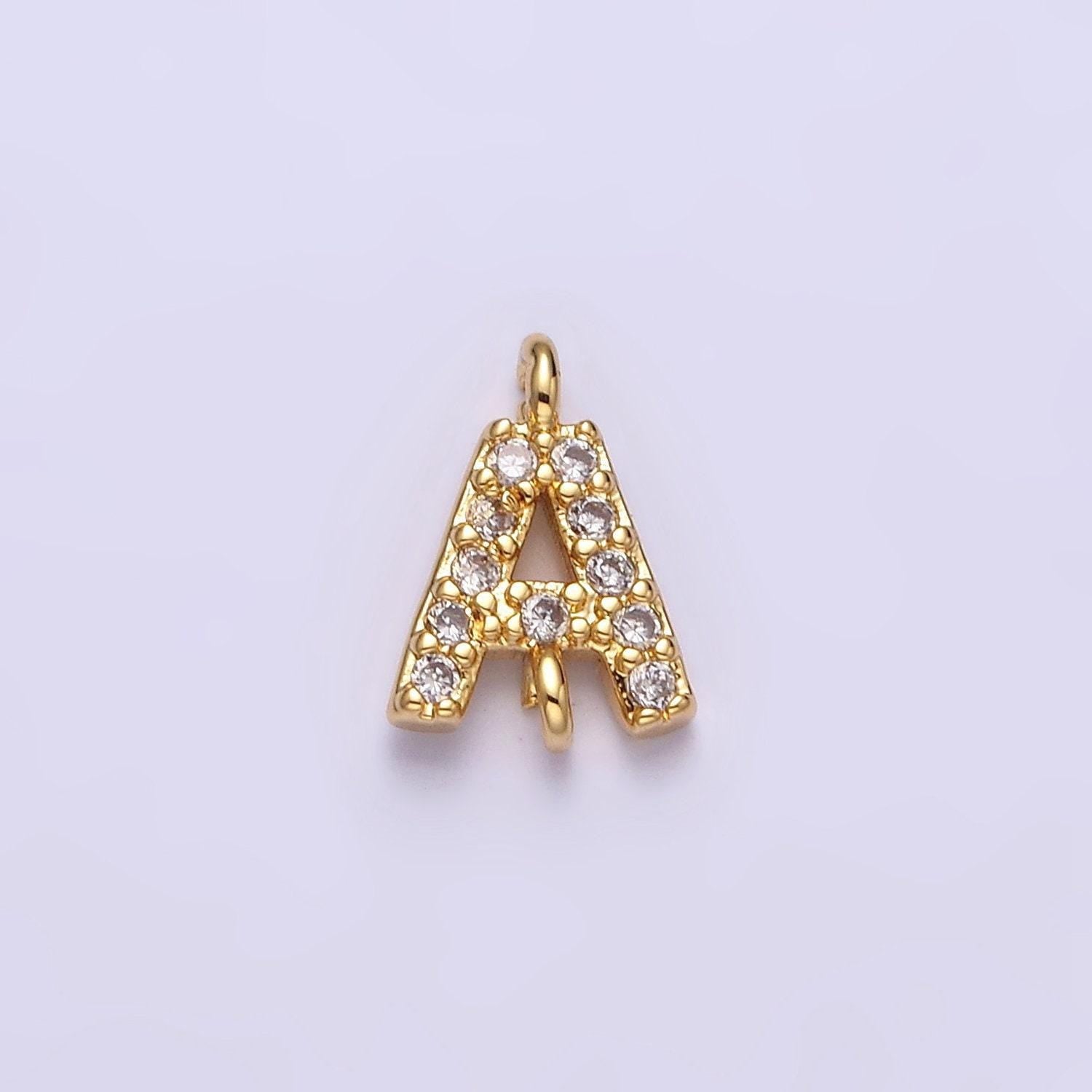 Mini cz sideway initial charm connector gold letter dainty name necklace link connector for personalized jewelry supply bracelet necklace