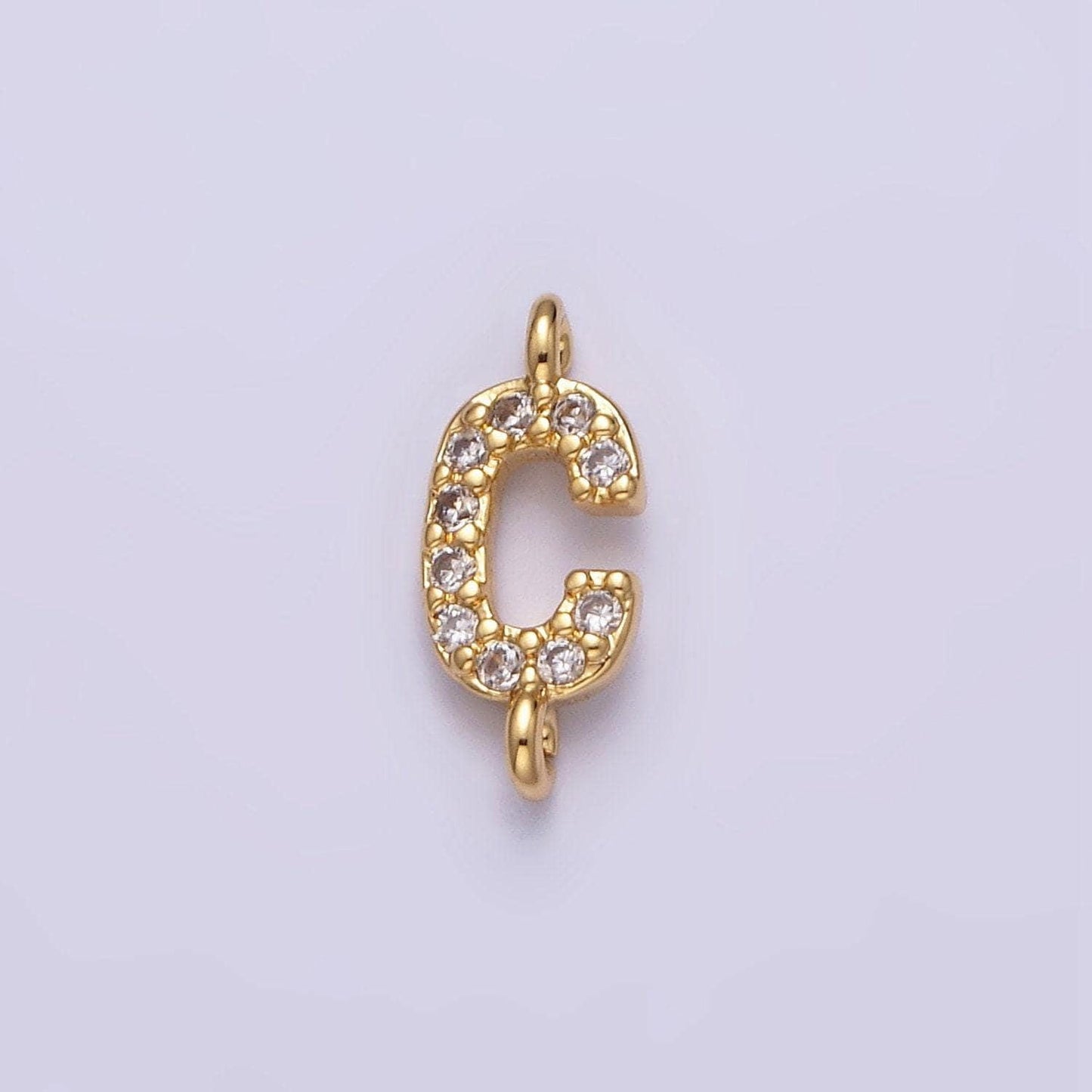 Mini cz sideway initial charm connector gold letter dainty name necklace link connector for personalized jewelry supply bracelet necklace