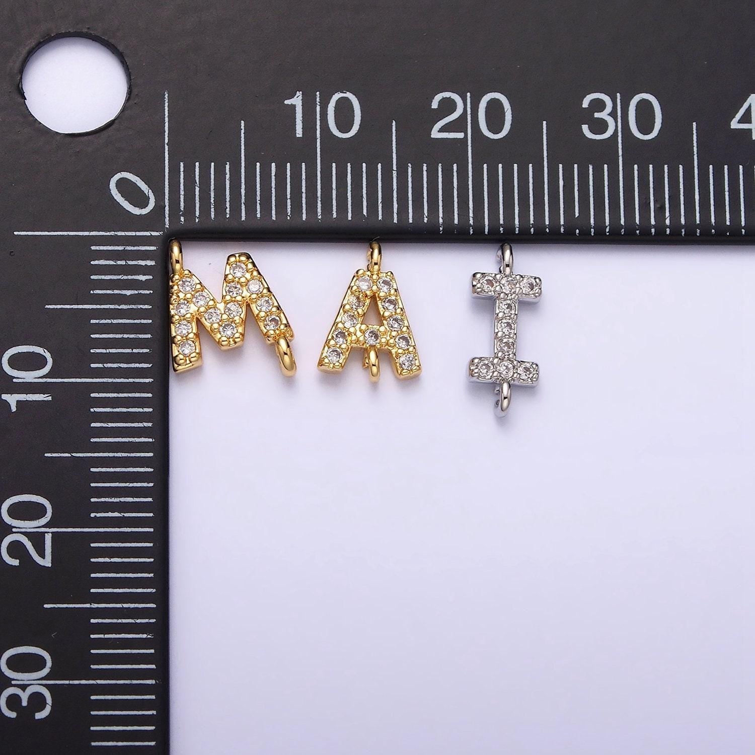 Mini cz sideway initial charm connector gold letter dainty name necklace link connector for personalized jewelry supply bracelet necklace