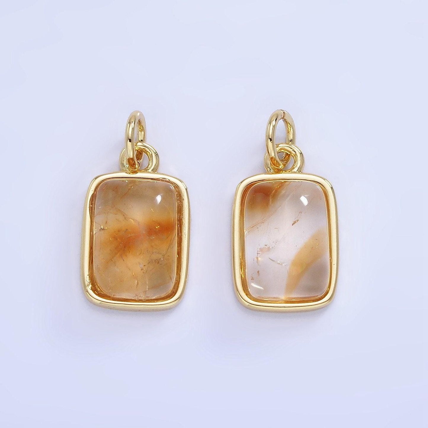 14k gold filled citrine rectangular charm gold bezel cut charm pendant | w-583