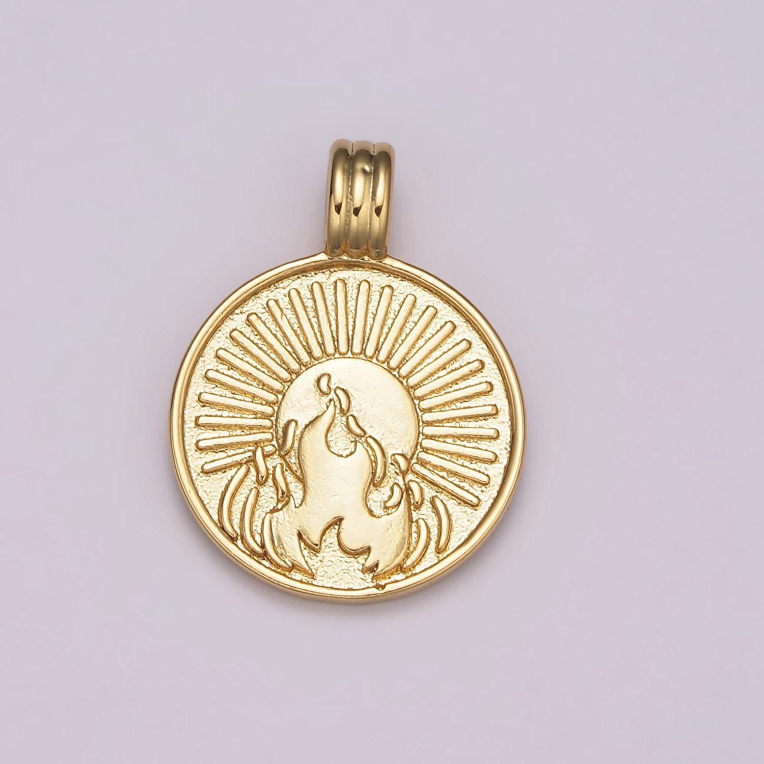 New element collection gold element charm fire wind earth ocean wave charm 24k gold filled medallion for necklace bracelet supply