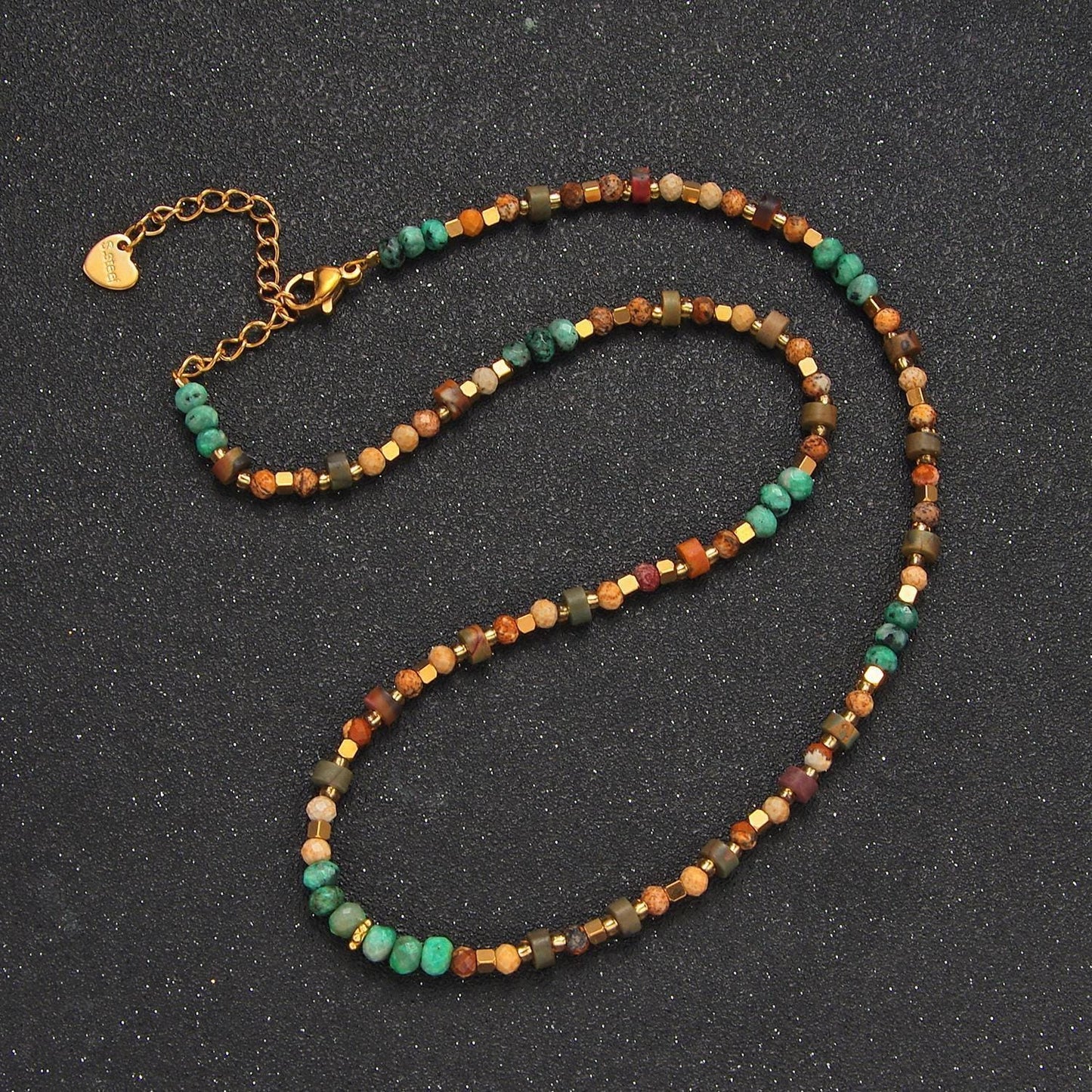 Handmade bohemian turquoise citrine multifaceted 14k gold filled beaded necklace | wa-2647