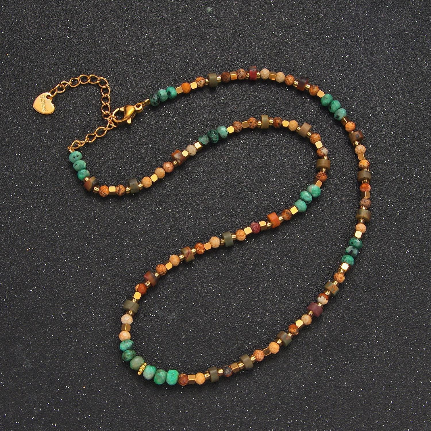 Handmade bohemian turquoise citrine multifaceted 14k gold filled beaded necklace | wa-2647