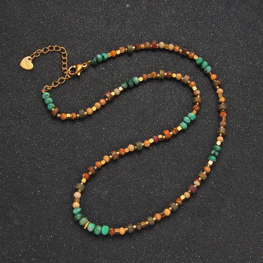 Handmade bohemian turquoise citrine multifaceted 14k gold filled beaded necklace | wa-2647