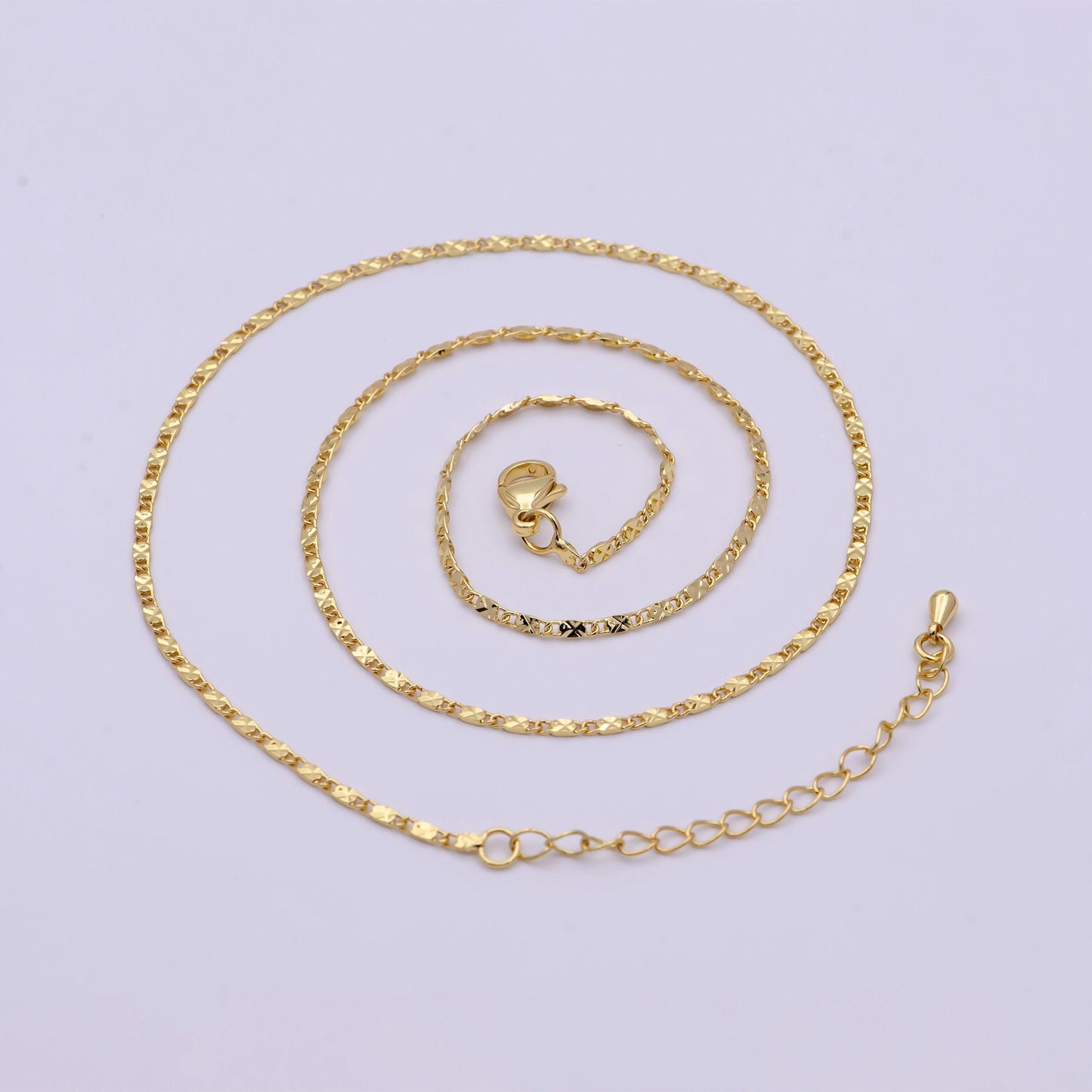 24k gold filled link sunburst unique chain 18" + 2" extender necklace | wa-1090