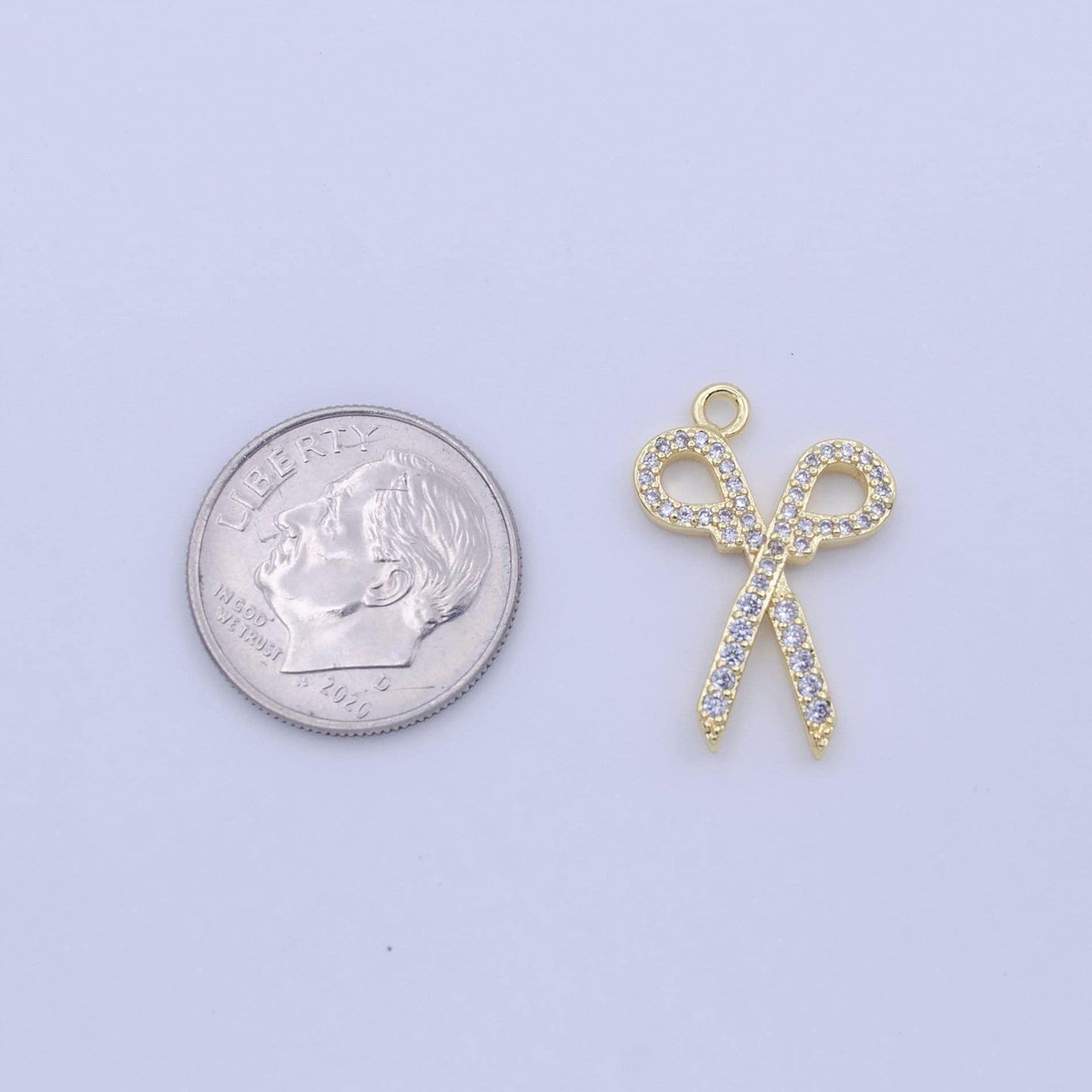 Mini gold scissor pendant charm, dainty scissor charm with clear cubic zirconia add on charm for jewelry making supply c780