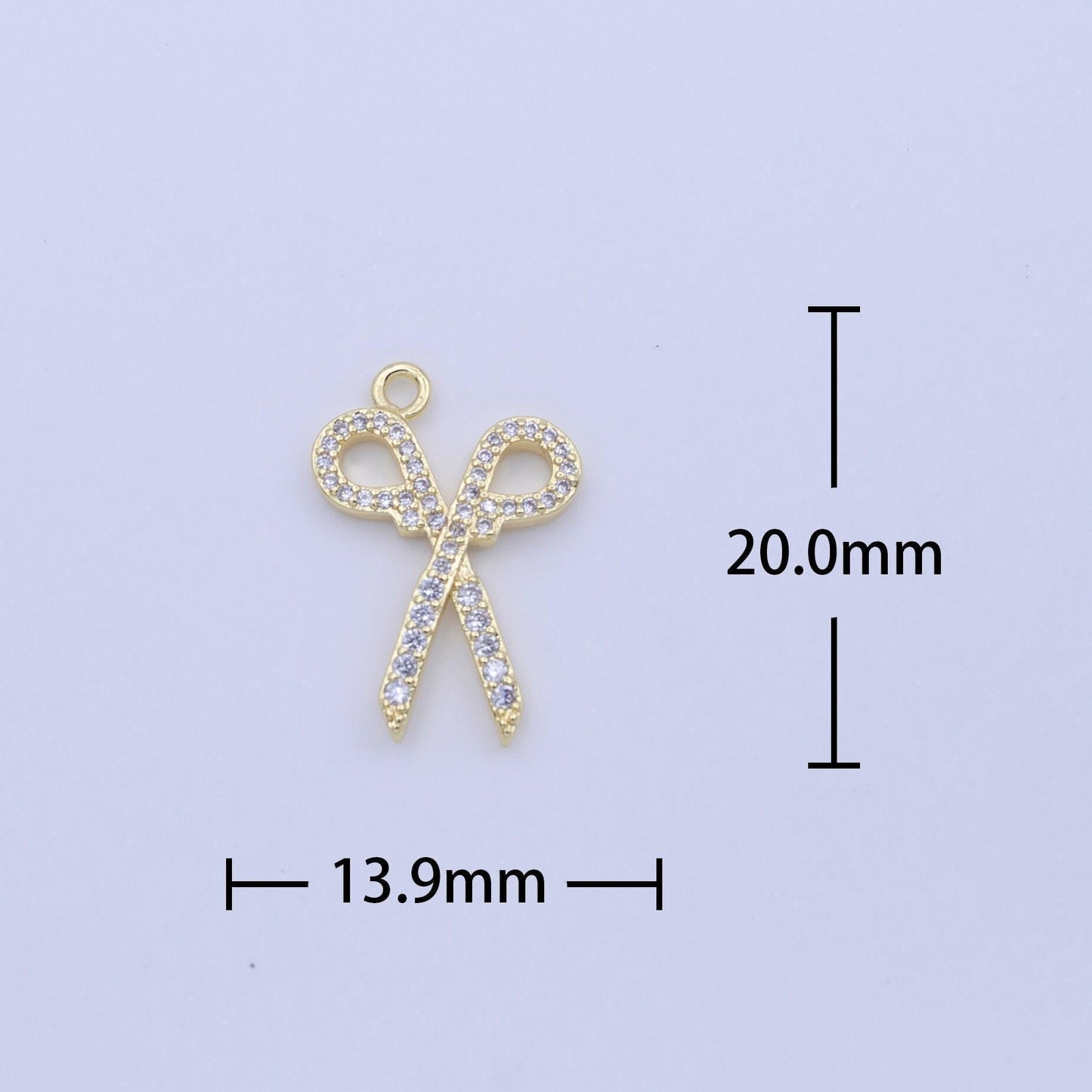 Mini gold scissor pendant charm, dainty scissor charm with clear cubic zirconia add on charm for jewelry making supply c780