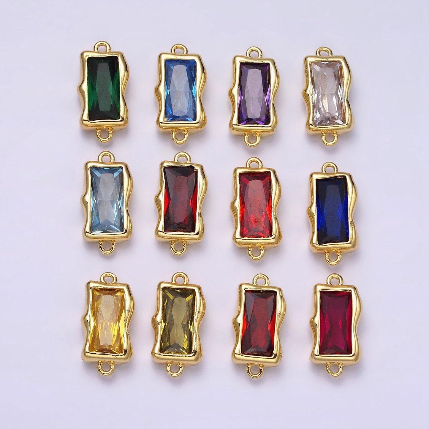 Rectangle solitaire cz birthstone charm connector geometric diamond cut dainty cubic zirconia link connector bracelet necklace supply y769
