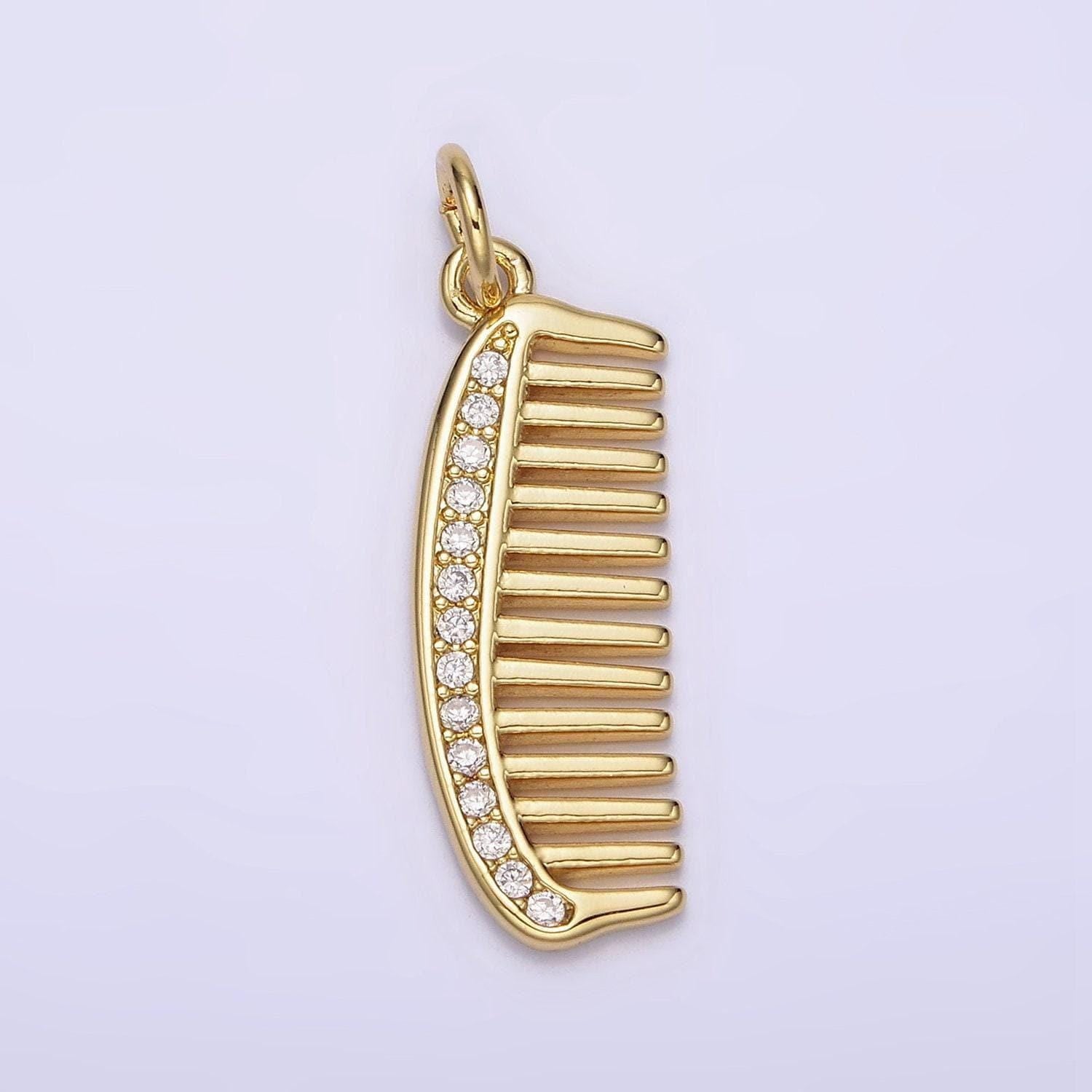 Micro pave hair comb charms, hair charms gold hair brush charms n-1101