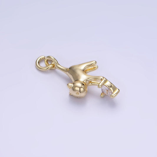 14k gold filled cat kitten drop heart cz charm | ag-744