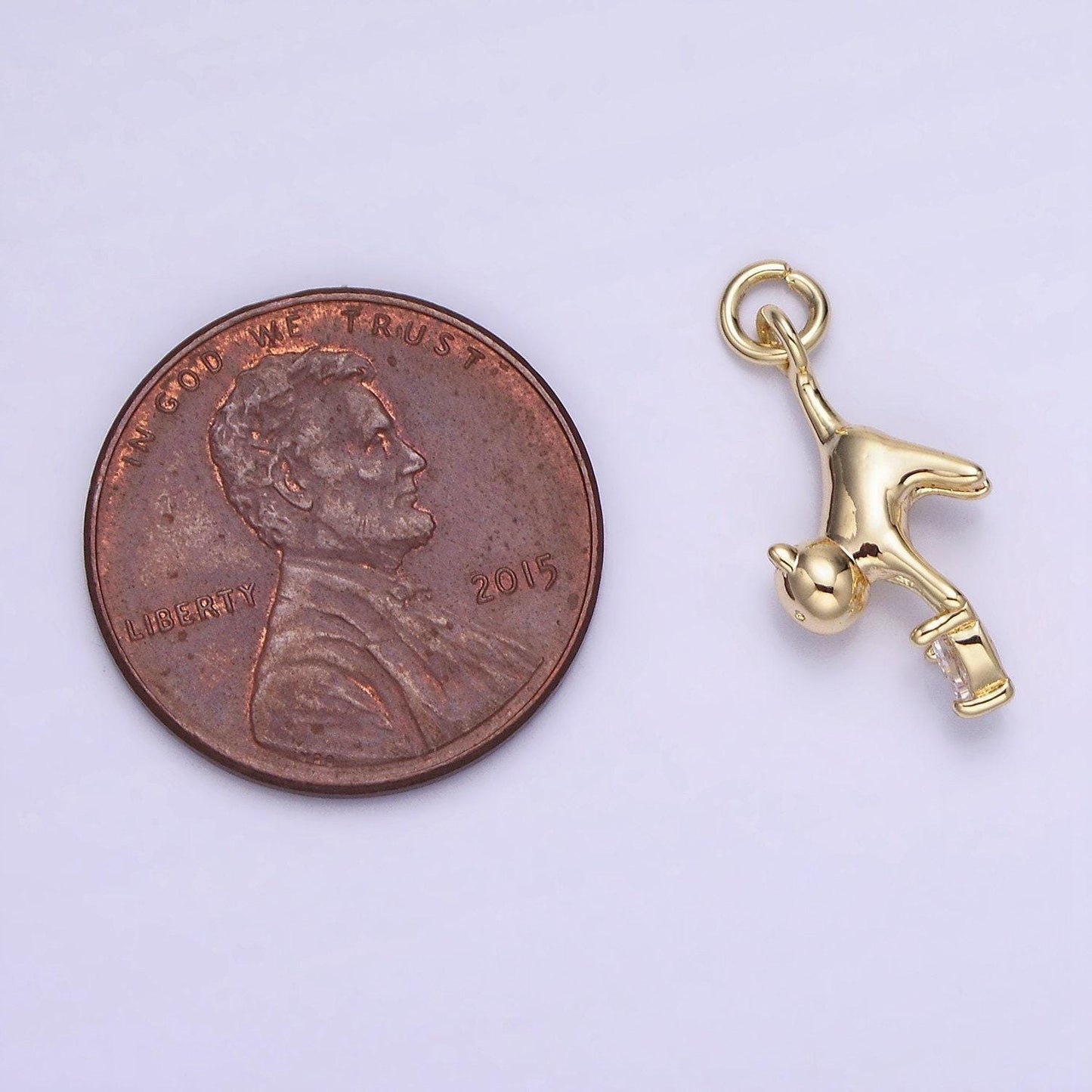 14k gold filled cat kitten drop heart cz charm | ag-744